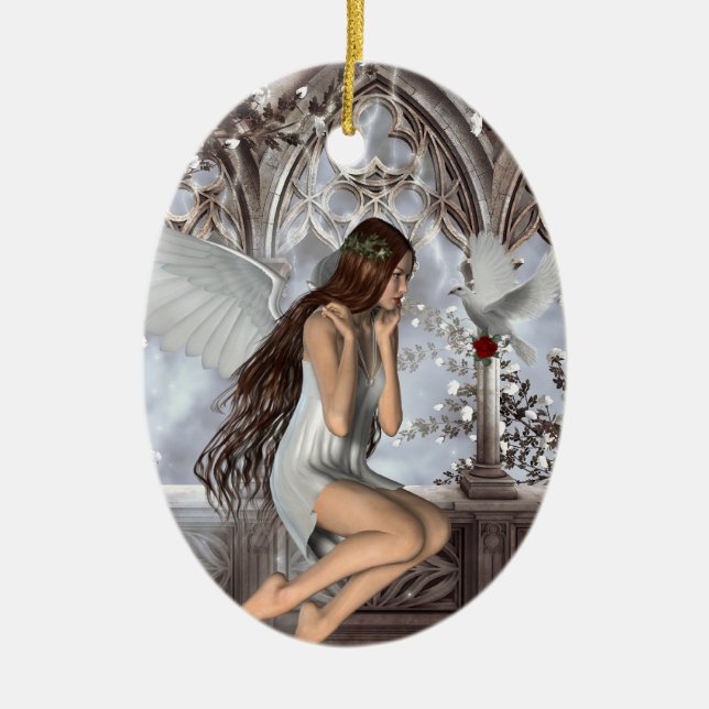 Ornamento De Cerâmica Angel e sua pomba (Frente)
