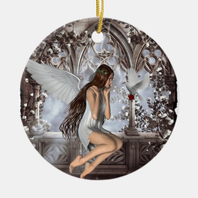 Ornamento De Cerâmica Angel e sua pomba (Frente)