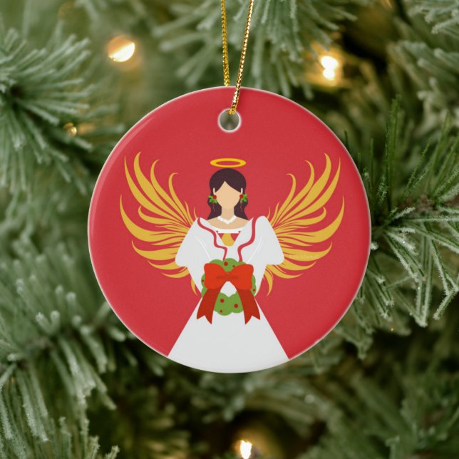 Ornamento De Cerâmica Angel Felry Natal Red Wreath Wings Gift (Árvore)