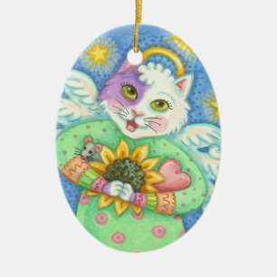 Ornamento De Cerâmica ANGEL GUARDIANO, Oval DE GATO DE NATAL
