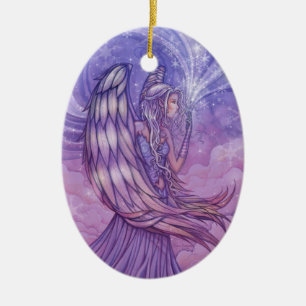 Ornamento De Cerâmica Angel Holiday Ornament por Molly Harrison