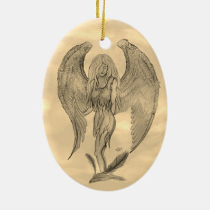 Ornamento De Cerâmica Angel no estilo de tatuagem