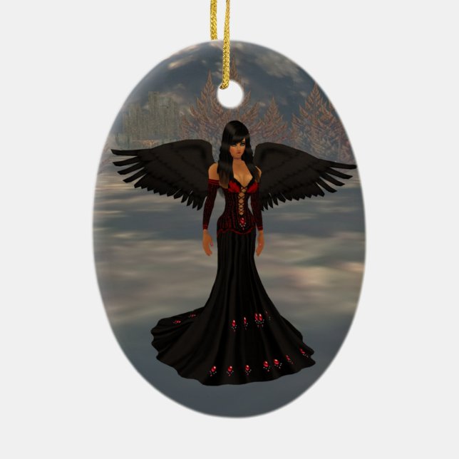 Ornamento De Cerâmica Angel Of Darkness Oval Ornament (Verso)
