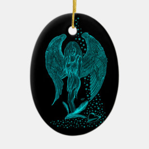 Ornamento De Cerâmica Angel perdeu no Love, Design preto e verde