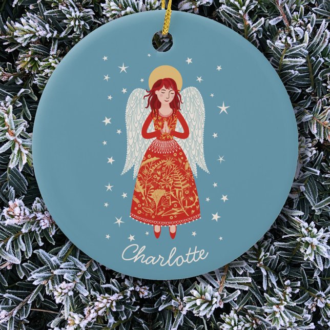 Ornamento De Cerâmica Angel Personalizado (Angel personalized custom name Christmas ornament)