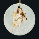 Ornamento De Cerâmica Angel Tocando um Violino em uma Textura Vintage Sh<br><div class="desc">Um ornamento decorativo com uma doce imagem de um anjo tocando violino com flores em seu cabelo. Esta imagem vintage parece curada e desbotada das mãos do tempo, e tem um tom amarelado vestido. O fundo é uma delicada textura shabby em branco acinzentado com um padrão de estilo vintage com...</div>