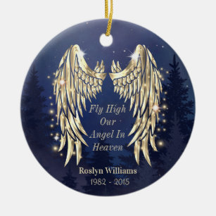 Ornamento De Cerâmica Angel Wings Blue Memorial Lembrança Natal