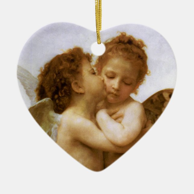 Ornamento De Cerâmica Angels de Natal Beija, Bouguereau (Frente)