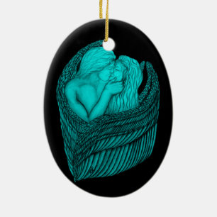 Ornamento De Cerâmica Angels Kissing, Design preto e verde