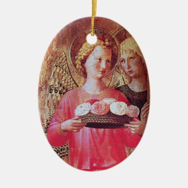 Ornamento De Cerâmica ÂNGULO COM ROSA de pedra-metista rosa (Frente)