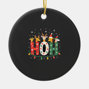 Ornamento De Cerâmica Animação de Girafa com Chapéu de Natal Santa Ho Ho