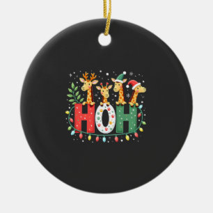 Ornamento De Cerâmica Animação de girafa Ho Ho Ho com chapéu de Natal co