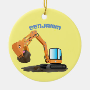 Ornamento De Cerâmica Animação do escavador laranja-claro