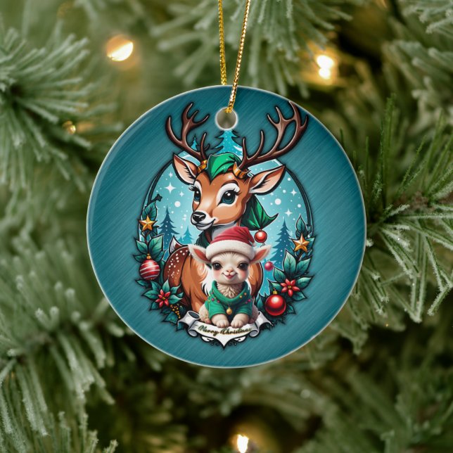 Ornamento De Cerâmica Animada e convidativa ilustração de Natal (Árvore)