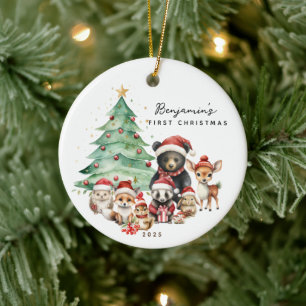 Ornamento De Cerâmica Animais da Floresta Primeiro Natal do Bebê