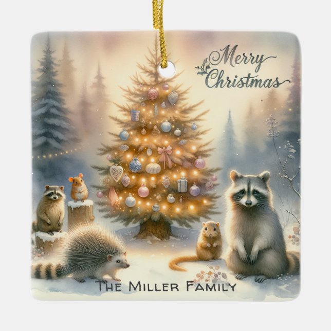 Ornamento De Cerâmica Animais de Floresta de Natal Personalizados (Frente)