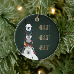 Ornamento De Cerâmica Animais de inverno "Merrily Merrily Merrily"