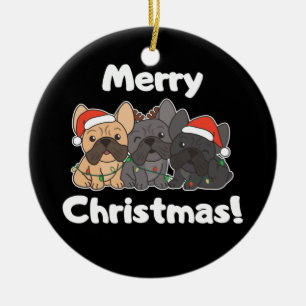 Ornamento De Cerâmica Animais de Natal de Bulldog Franceses Cachorros Ca
