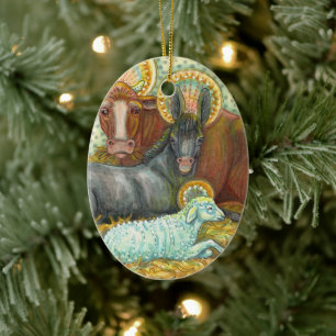 ORNAMENTO DE CERÂMICA ANIMAIS DE NATIVIDADE ESTÁVEIS, OX, DONKEY E OVIN