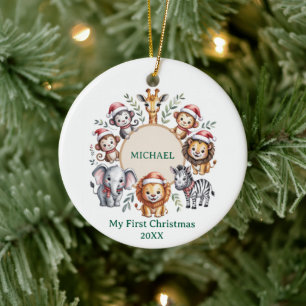 Ornamento De Cerâmica Animais de Safari Personalizados Bebê 1º Primeiro