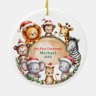 Ornamento De Cerâmica Animais de Safari Personalizados Bebê 1º Primeiro
