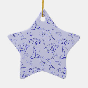 Ornamento De Cerâmica Animais marinhos e padrão de desenho de uma linha