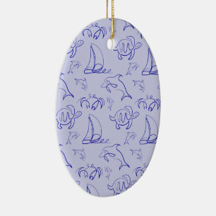 Ornamento De Cerâmica Animais marinhos e padrão de desenho de uma linha 