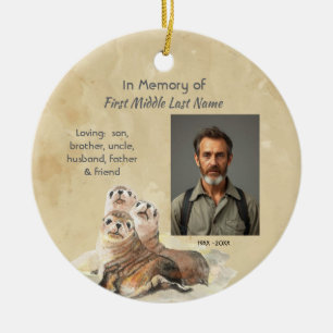 Ornamento De Cerâmica Animais Selos de Aquarela Memorial Cristão