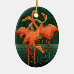 Ornamento De Cerâmica Animais Selvagens Antigos Pássaros, Flamingos Rosa