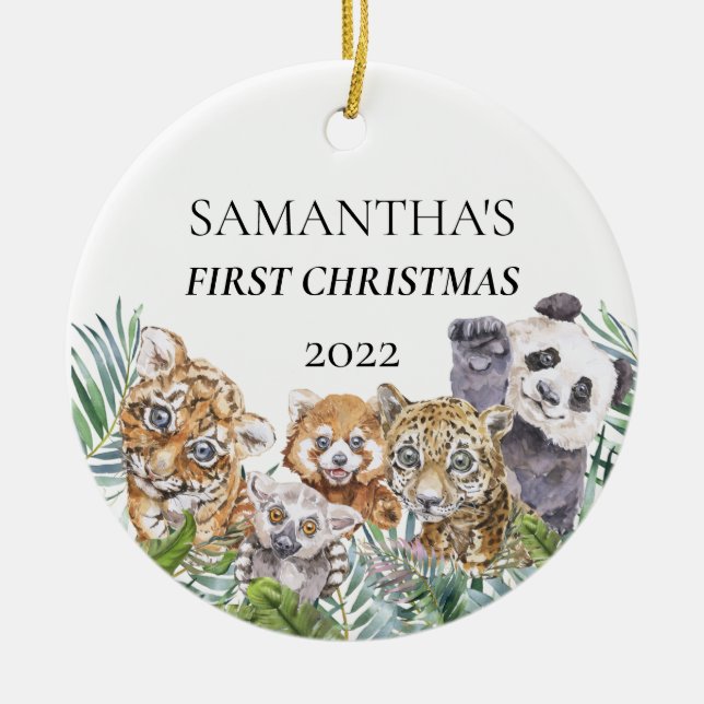 Ornamento De Cerâmica Animais Selvagens - Primeiro Monograma de Natal (Frente)
