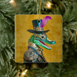 Ornamento De Cerâmica Animal de festa Steampunk do Mardi Gras Jacaré