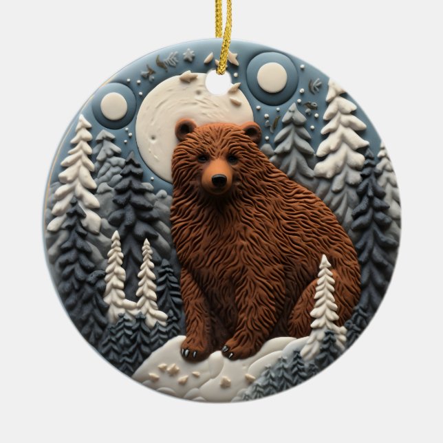 Ornamento De Cerâmica Animal de Natal de Bear 3D (Frente)