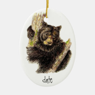 Ornamento De Cerâmica Animal Preto De Urso Preto Com Aquarela Datada Per