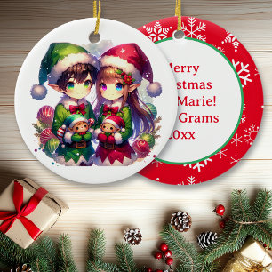 Ornamento De Cerâmica Anime Elves e Flocos de Neve Personalizados no Nat