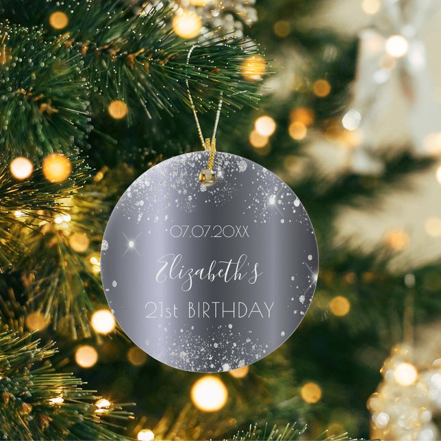 Ornamento De Cerâmica Aniversário, cintilação prateada nome de poeira el (Criador carregado)