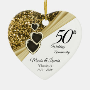 Ornamento De Cerâmica Aniversário da Glitter do 50º Ouro de de ambos os 