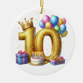Ornamento De Cerâmica Aniversário de 10 anos dourado