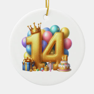 Ornamento De Cerâmica Aniversário de 14 anos de ouro