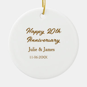 Ornamento De Cerâmica Aniversário de 20 anos feliz marrom dourado nome d