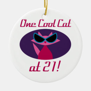 Ornamento De Cerâmica Aniversário de 21 anos legal do gato