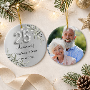 Ornamento De Cerâmica aniversário de 25 anos de casamento prata folhagem