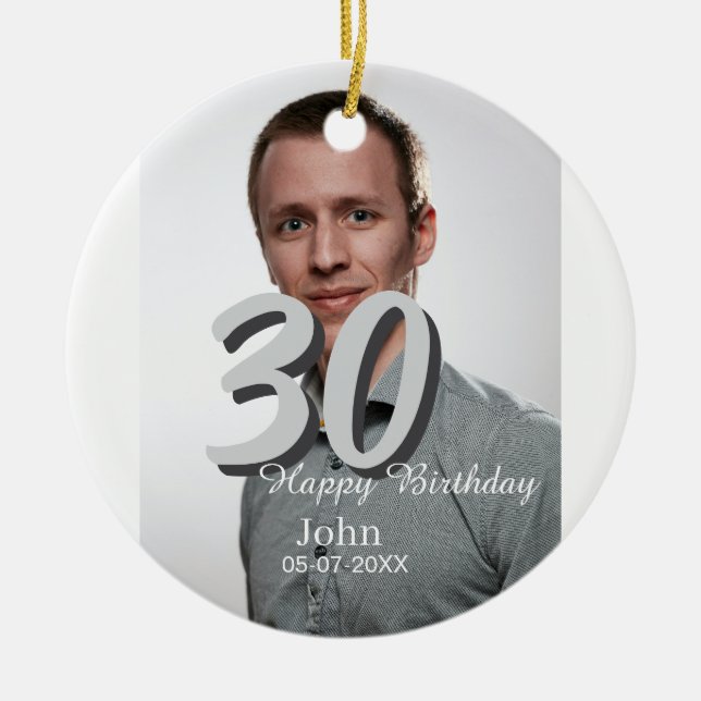Ornamento De Cerâmica aniversário de 30 anos adiciona nome data ano ano  (Frente)