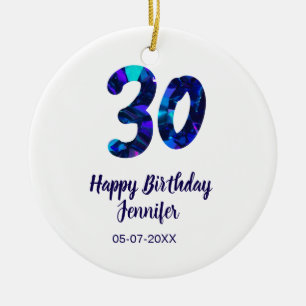 Ornamento De Cerâmica aniversário de 30 anos adicionar nome data ano azu