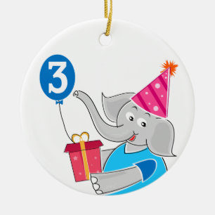 Ornamento De Cerâmica aniversário de 3 anos Elefante