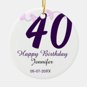 Ornamento De Cerâmica aniversário de 40 anos adicionar nome data ano flo