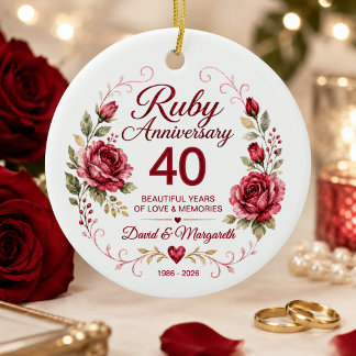 Ornamento De Cerâmica Aniversário de 40 anos de casamento em rubi person