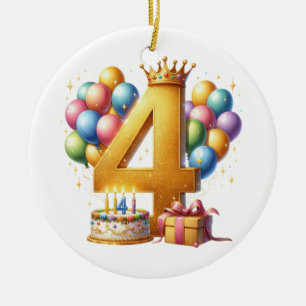 Ornamento De Cerâmica Aniversário de 4 anos dourado