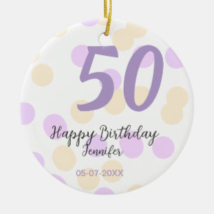 Ornamento De Cerâmica aniversário de 50 anos adicionar nome data roxo la