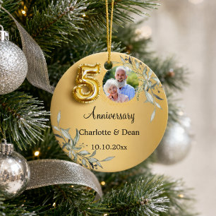 Ornamento De Cerâmica aniversário de 50 anos de casamento dourado com fo