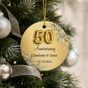 Ornamento De Cerâmica aniversário de 50 anos de casamento dourado verde